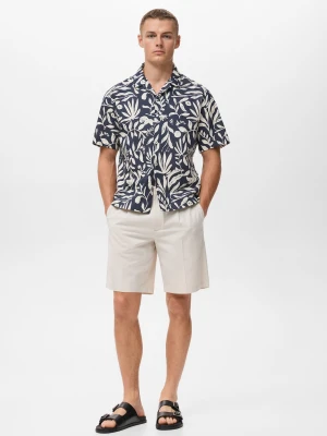 MANGO MAN - Koszula z nadrukiem relaxed fit niebieski indygo  - - Mężczyzna