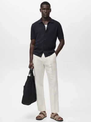 MANGO MAN - Koszula z prążkowanej dzianiny granatowy - - Mężczyzna