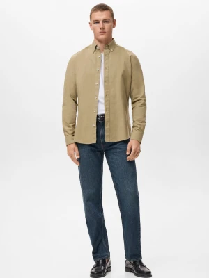 MANGO MAN - Koszula z tkaniny oxford z 100% bawełny khaki - - Mężczyzna
