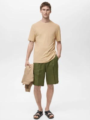 MANGO MAN - Koszulka lniana slim fit beżowy - - Mężczyzna