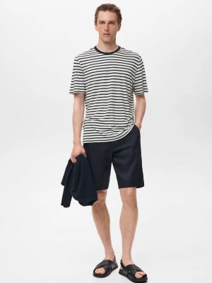 MANGO MAN - Koszulka lniana slim fit w paski granatowy - - Mężczyzna