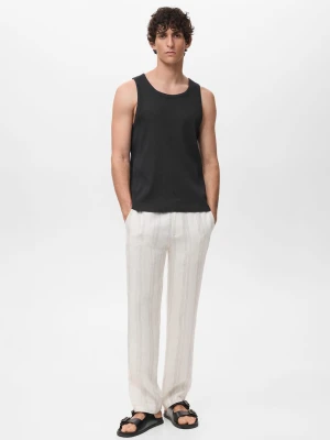 MANGO MAN - Koszulka na ramiączkach slim fit z prążkowanej dzianiny czarny - - Mężczyzna