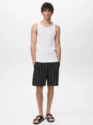 MANGO MAN - Koszulka na ramiączkach slim fit z prążkowanej dzianiny czarny - - Mężczyzna