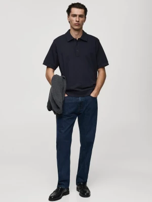 MANGO MAN - Koszulka polo bawełniana regular fit ciemnogranatowy - - Mężczyzna