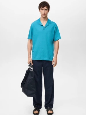 MANGO MAN - Koszulka polo bawełniana relaxed fit z teksturą turkusowy - - Mężczyzna