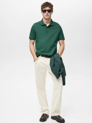 MANGO MAN - Koszulka polo regular fit z bawełnianej piki ciemnozielony - - Mężczyzna