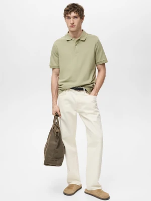 MANGO MAN - Koszulka polo regular fit z bawełnianej piki khaki - - Mężczyzna
