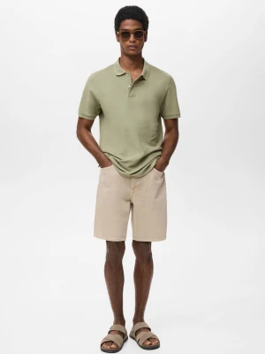 MANGO MAN - Koszulka polo regular fit z bawełnianej piki khaki - - Mężczyzna
