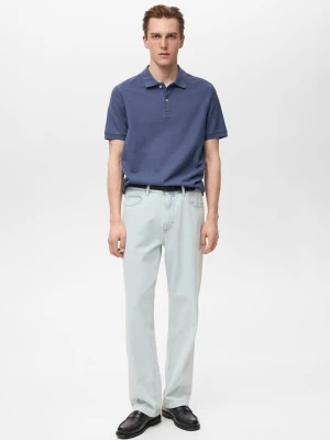 MANGO MAN - Koszulka polo regular fit z bawełnianej piki niebieski (chińska porcelana) - - Mężczyzna