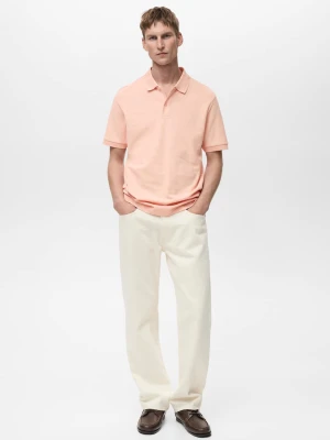 MANGO MAN - Koszulka polo regular fit z bawełnianej piki pastelowy róż - - Mężczyzna