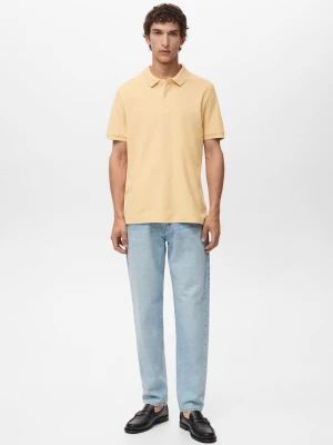 MANGO MAN - Koszulka polo regular fit z bawełnianej piki żółty - - Mężczyzna