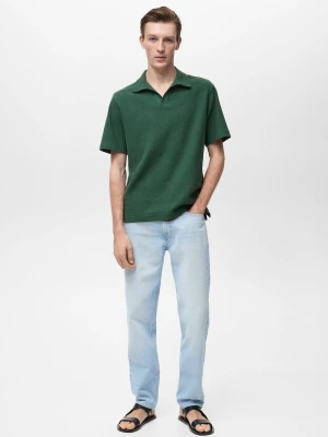 MANGO MAN - Koszulka polo regular fit z teksturą ciemnozielony - - Mężczyzna