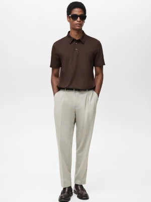 MANGO MAN - Koszulka polo slim fit z bawełnianej piki czekoladowy - - Mężczyzna