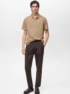 MANGO MAN - Koszulka polo slim fit z bawełnianej piki średni brązowy - - Mężczyzna