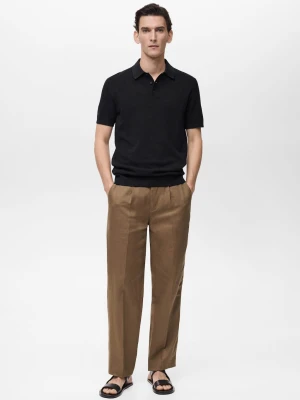 MANGO MAN - Koszulka polo slim fit z teksturą czarny - - Mężczyzna