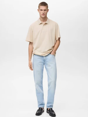 MANGO MAN - Koszulka polo z bawełnianej piki relaxed fit kremowy / écru - - Mężczyzna