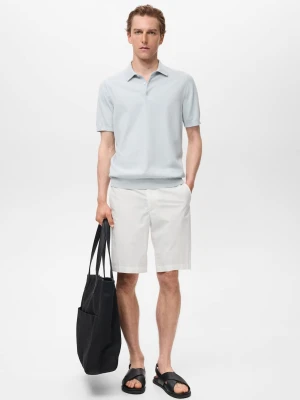 MANGO MAN - Koszulka polo z cienkiej dzianiny z 100% bawełny błękitny - - Mężczyzna