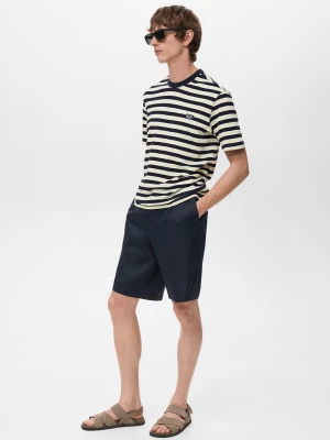 MANGO MAN - Koszulka regular fit z 100% bawełny w paski granatowy - - Mężczyzna