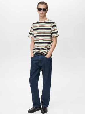 MANGO MAN - Koszulka regular fit z 100% bawełny w paski kremowy / écru - - Mężczyzna