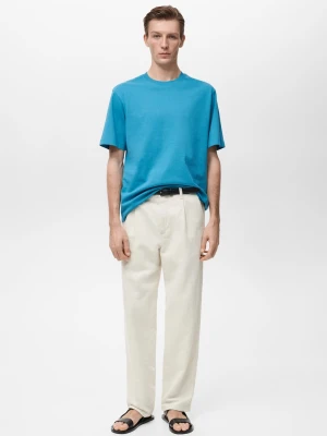 MANGO MAN - Koszulka relaxed fit o wysokiej gramaturze turkusowy - - Mężczyzna