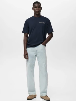 MANGO MAN - Koszulka z 100% bawełny z napisem niebieski indygo  - - Mężczyzna