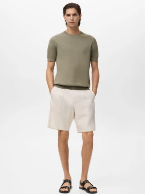 MANGO MAN - Koszulka z cienkiej dzianiny bawełnianej khaki - - Mężczyzna