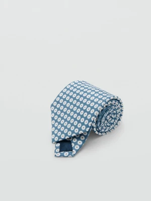 MANGO MAN - Krawat 100% jedwab w kwiaty błękitny - Rozmiar uniwersalny - Mężczyzna