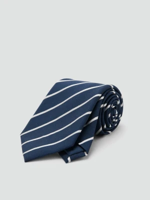 MANGO MAN - Krawat w paski z jedwabiu i bawełny ciemnoniebieski - Rozmiar uniwersalny - Mężczyzna