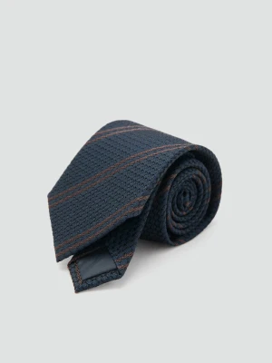 MANGO MAN - Krawat w paski z mikrostrukturą 100% jedwab granatowy - Rozmiar uniwersalny - Mężczyzna