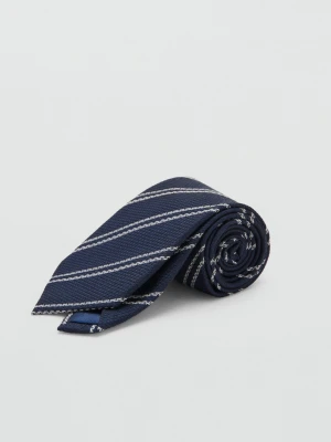 MANGO MAN - Krawat w paski z mikrostrukturą granatowy - Rozmiar uniwersalny - Mężczyzna