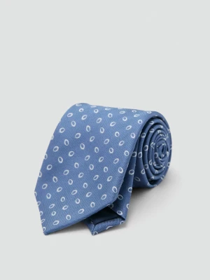 MANGO MAN - Krawat z jedwabiu z nadrukiem niebieski - Rozmiar uniwersalny - Mężczyzna