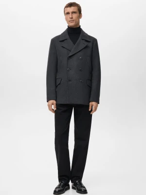 Krótki wełniany płaszcz dwurzędowy średni szary - Mężczyzna - - MANGO MAN
