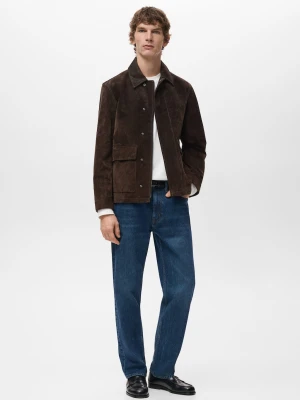 Kurtka bomber z 100% skóry zamszowej czekoladowy - Mężczyzna - - MANGO MAN