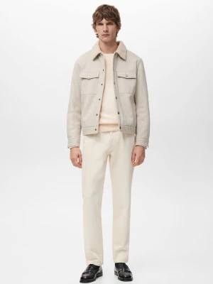 MANGO MAN - Kurtka dżinsowa podszyta barankiem piaskowy - - Mężczyzna