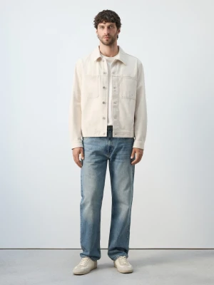 MANGO MAN - Kurtka dżinsowa z kieszeniami 100% bawełna kremowy / écru - - Mężczyzna