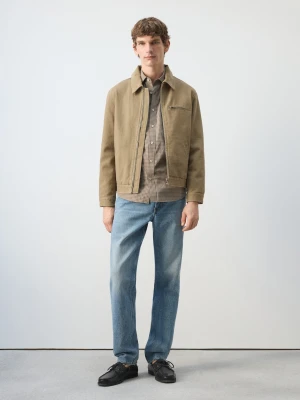 Kurtka dżinsowa z kołnierzem ze sztruksu beżowy - Mężczyzna - - MANGO MAN