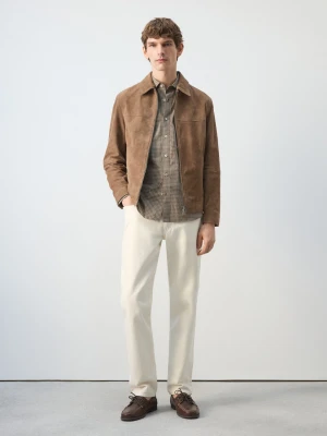 MANGO MAN - Kurtka z suwakiem 100% zamsz piaskowy - - Mężczyzna