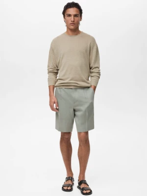 MANGO MAN - Lejący sweter z 100% lnu średni brązowy - - Mężczyzna