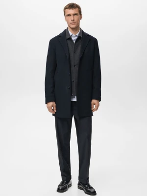 Lekki płaszcz z wełny z recyklingu granatowy - Mężczyzna - - MANGO MAN