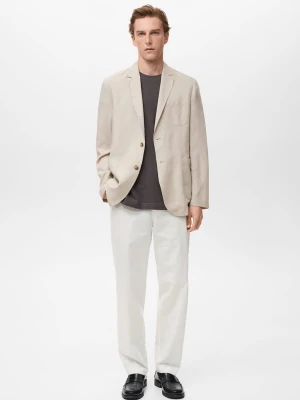 MANGO MAN - Lniana garniturowa marynarka slim fit kremowy / écru - - Mężczyzna