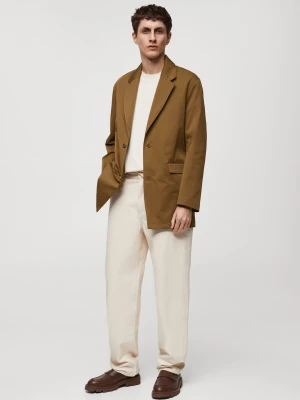 MANGO MAN - Marynarka bawełniana relaxed fit brązowy - - Mężczyzna