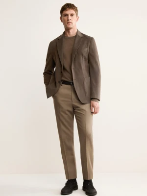 MANGO MAN - Marynarka bawełniana slim fit z teksturą karmelowy brąz - - Mężczyzna