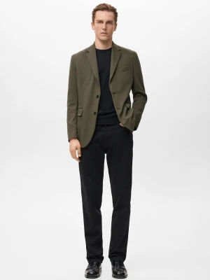 MANGO MAN - Marynarka bawełniana slim fit z teksturą khaki - - Mężczyzna