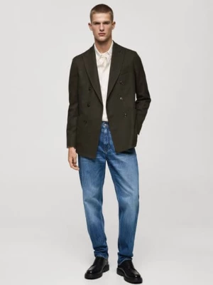 MANGO MAN - Marynarka dwurzędowa slim fit w jodełkę zielony - 50 - Mężczyzna