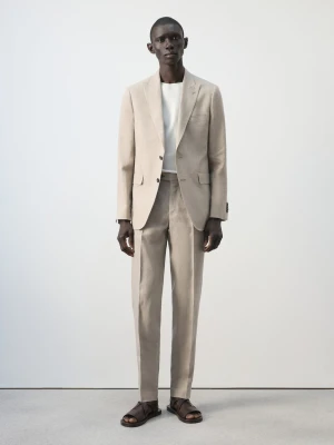 Marynarka garniturowa Amalfi slim fit z 100% lnu beżowy - Mężczyzna - - MANGO MAN