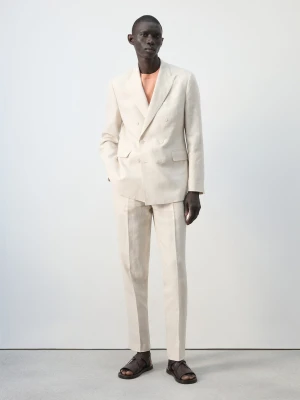 Marynarka garniturowa dwurzędowa Amalfi z 100% lnu slim fit kremowy / écru - Mężczyzna - - MANGO MAN