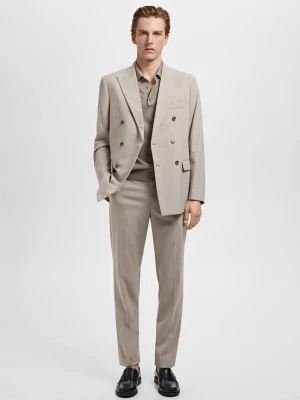 MANGO MAN - Marynarka garniturowa dwurzędowa Mónaco slim fit beżowy - - Mężczyzna