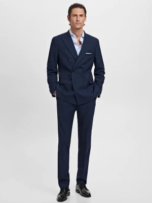 MANGO MAN - Marynarka garniturowa dwurzędowa Mónaco slim fit granatowy - - Mężczyzna