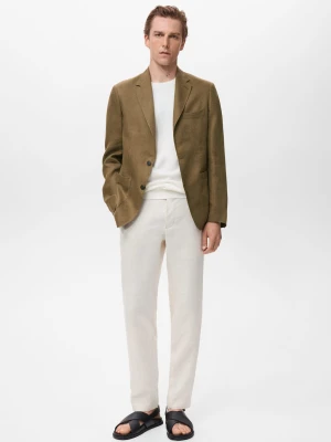 MANGO MAN - Marynarka garniturowa Salerno 100% len slim fit khaki - - Mężczyzna