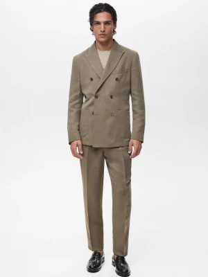 MANGO MAN - Dwurzędowa marynarka garniturowa z mieszanki lnu slim fit norkowy szary - - Mężczyzna
